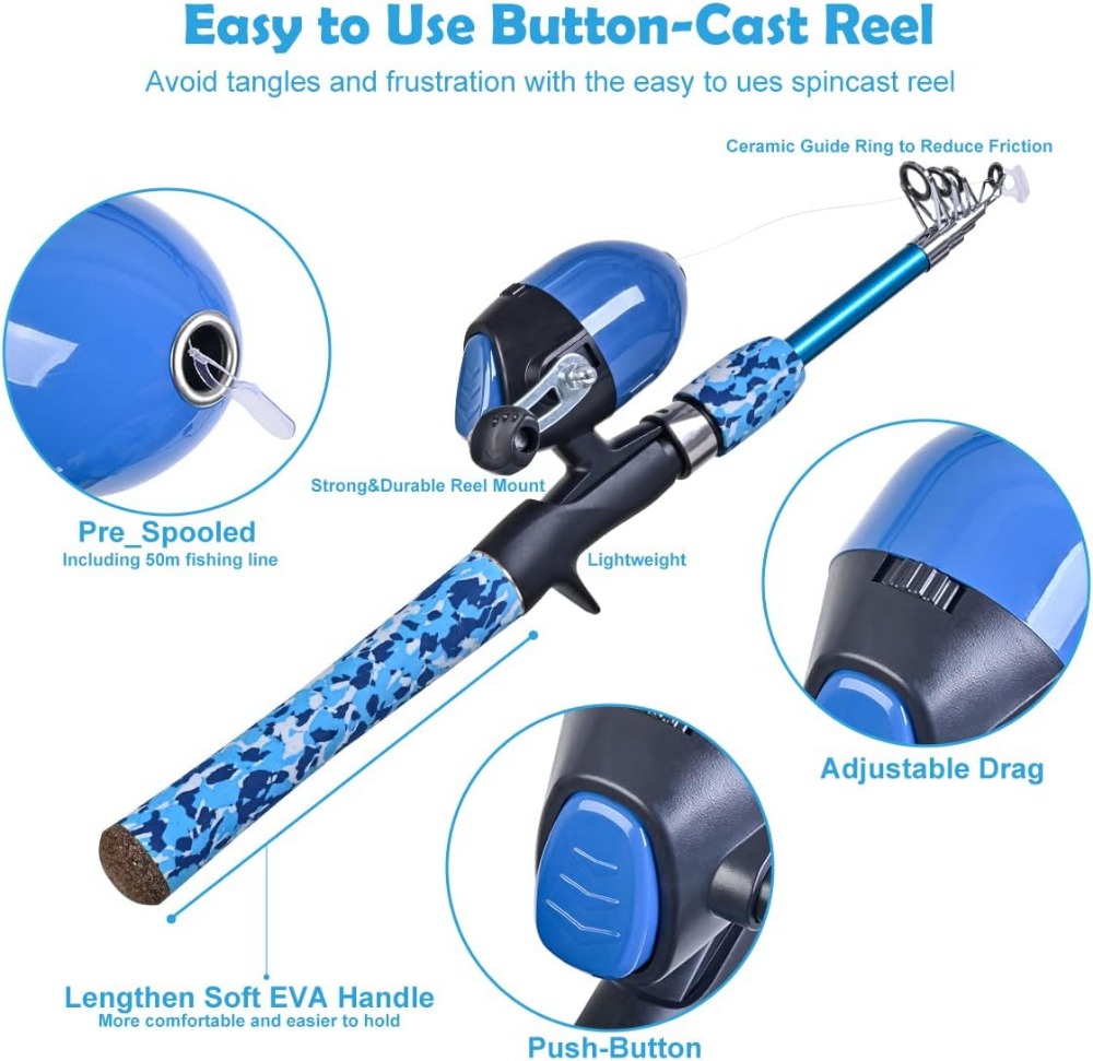 Kids Fishing Pole Set with Ful - مراجعة Spincast Reel وسعره